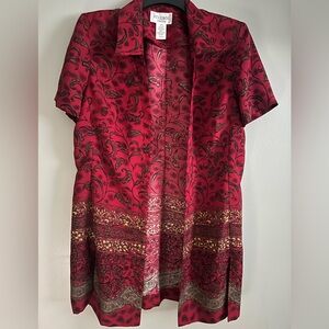 Vintage Studio I Deep Red Floral Paisley Open Front Tunic Blouse 12P